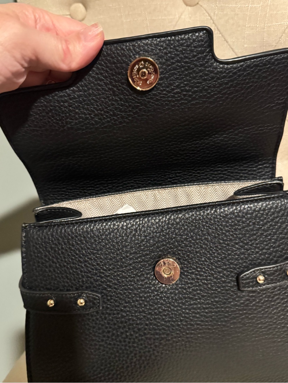 Ello Structured BLACK Satchel with Gold-Tone Lock and Hardware. Baby B - Picture 7 of 9